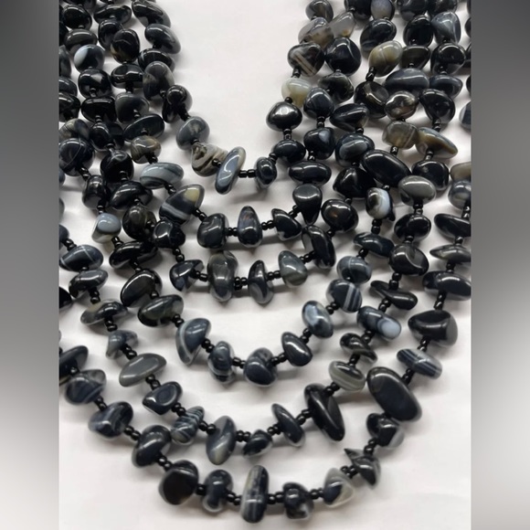 Stunning Vintage Black Banded Agate Massive Multi Strand Statement Necklace - Picture 2 of 9